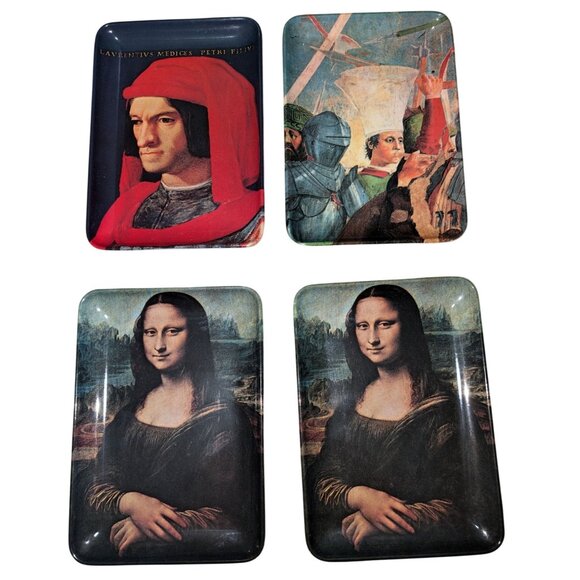 Set Of 4 Decorative Renaissance-Themed Melamine Rectangular Trays Featuring Mona - Picture 3 of 10